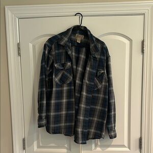 Duluth Trading Blue Plaid Cotton Shirt